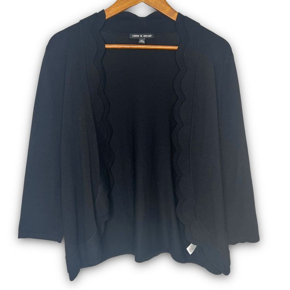 Cable & Gauge Women's Scalloped Trim Open Front Cardigan Size Small